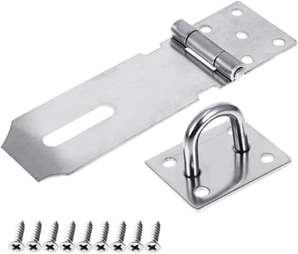 4 Inch Steel Door Hasp Shed, Heavy-Duty 304 SS Padlock Bracket with Hardened Steel Staple, Resistant Outdoor Security Lock Doors, Cabinets, Fences & Kennels