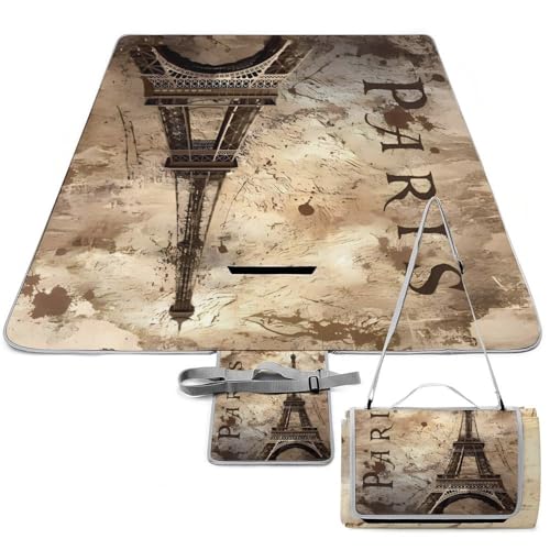 Tapis de camping pliable Tour Eiffel résistant chaleur couverture pique-nique - 2