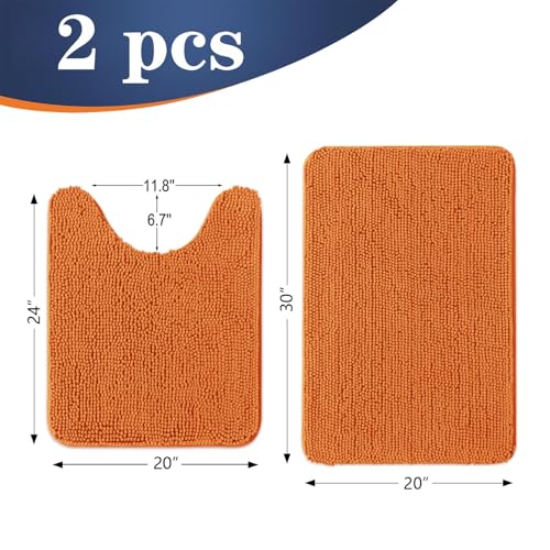 Image of OLANLY Bathroom Rugs Sets 2 Piece, Soft Absorbent Chenille Bath Mats and U-Shaped Contour Toilet Mat Area Rug Set, Machine Washable Bath Carpet, Home Decor Accessories(30 inchx20 inch+24 inchx20 inch, Clay)