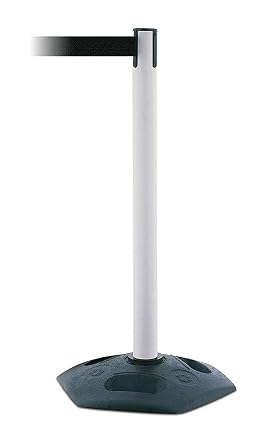 Tensabarrier 886-32-STD-NO-B9X-C White Post, 2" Wide, 7 6" Length Black Belt, 38" Height, 2.5" Wide, 16" Length, Recycled Rubber