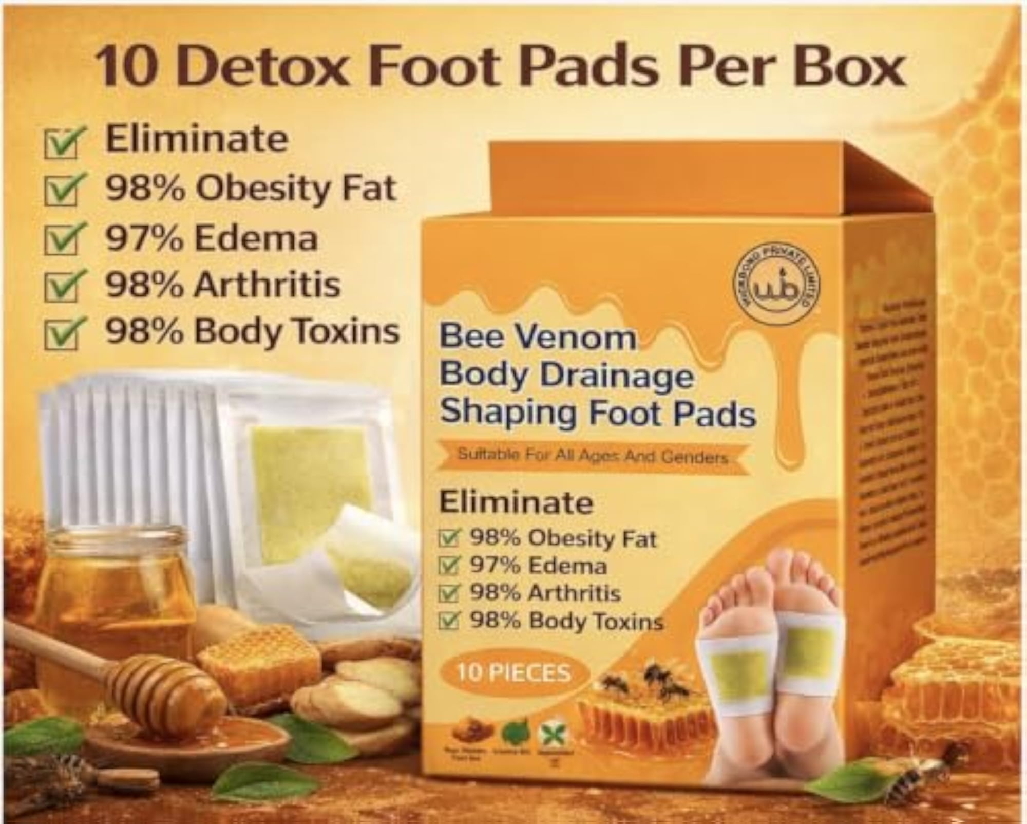 Body Drainage Shaping Foot Pads with Green Tea Extract
