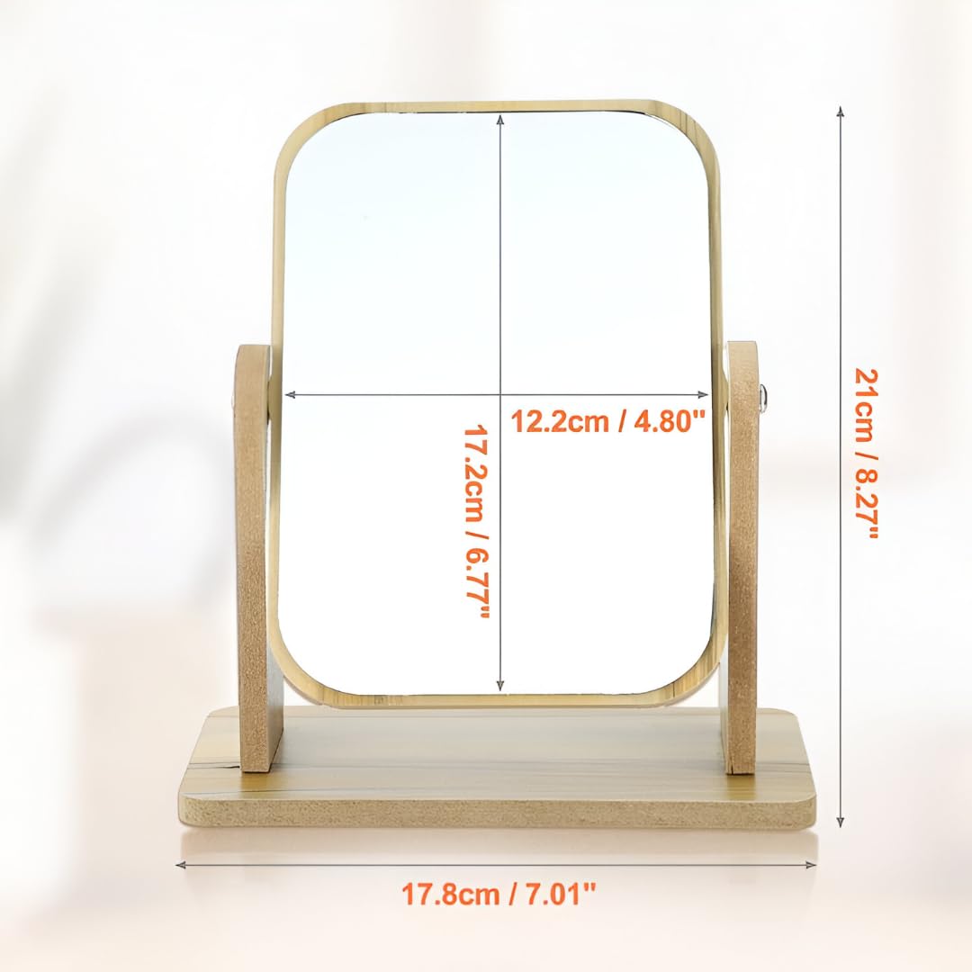 Glitzn Portable Wooden Tabletop Mirror – Adjustable Frame for Dorm & Travel Natural Wood Desk Mirror – Minimalist Vanity Mirror 2