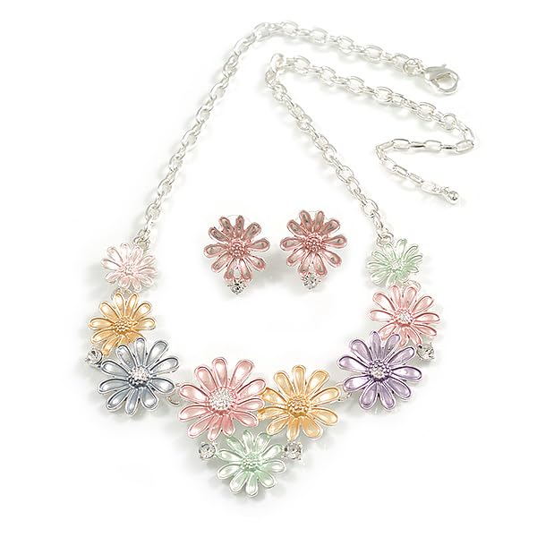 Collar de margaritas con extension ajustable de 6 cm y pendientes de tuerca antialérgicos 2