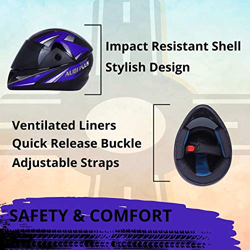 Image of Sage Square ABS ISI Certified Tinted Visor High Standard Safety Enhanced Design Extra Comfort Plus Full Face Graphic Helmet (Black Glossy, Blue, Size: Large)