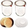 WECK - Sour Dough Starter Jars - Classic Glass Jars for Sourdough with Glass Lid - Tulip Jar with Wide Mouth 1 Liter Includes Cork Lid & Keep Fresh Cover 2 Pack