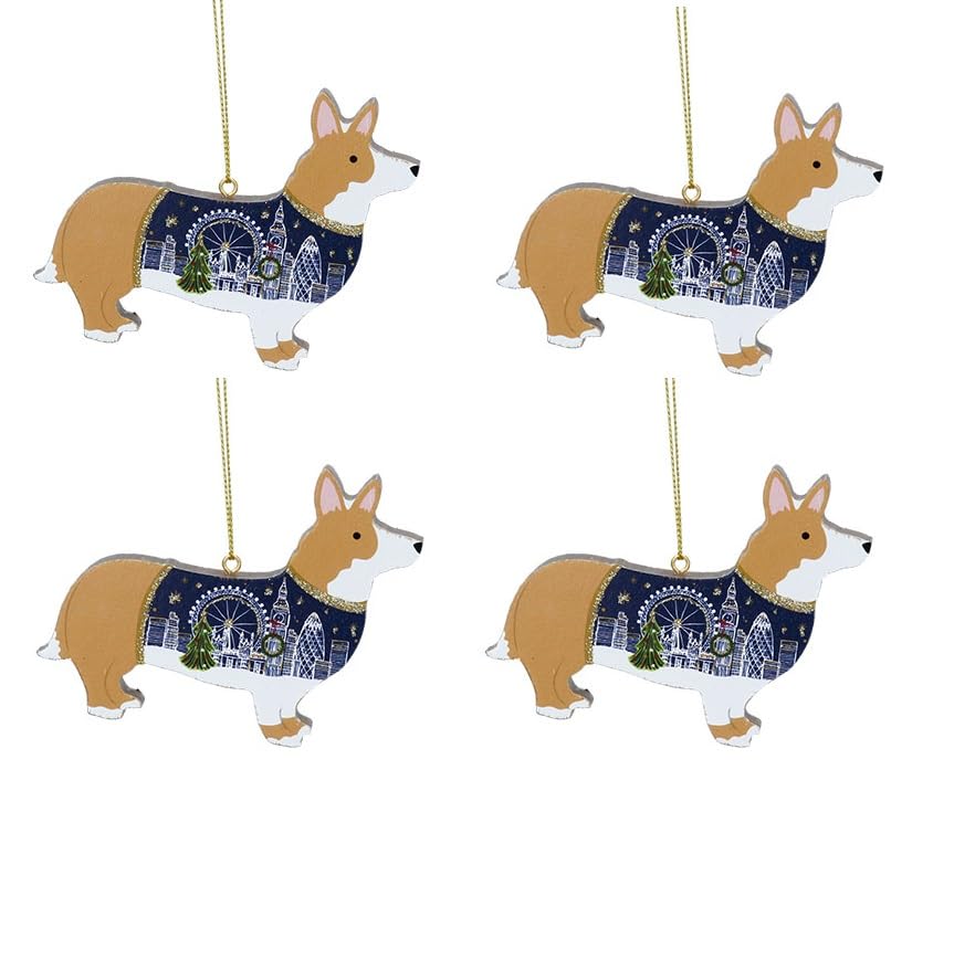 Gisela GrahamWood Corgi with London Scene Decorations set of four