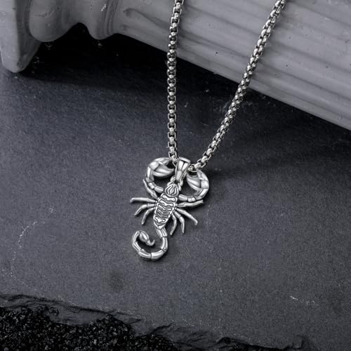 Scorpion Necklace 925 Sterling Silver Animal Pendant Gothic Jewelry Gifts for Men Women, w/Stainless Steel Chain 22''+2''4