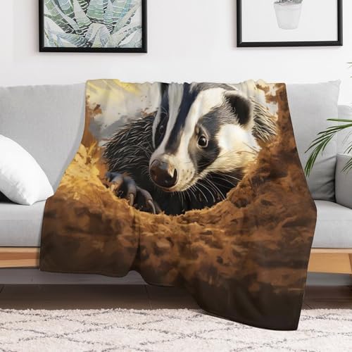 Couverture de canapé motif blaireau plaid en polaire de flannel linge de lit 150x200cm - 3