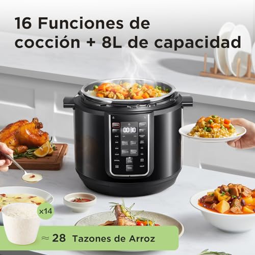Midea Olla Eléctrica Instantánea 9 en 1, 12 Preajustes, Yogurtera, Arrocera, Cocción Lenta, Salteado al Vapor, 8 Cuartos de Galón - imagen 3