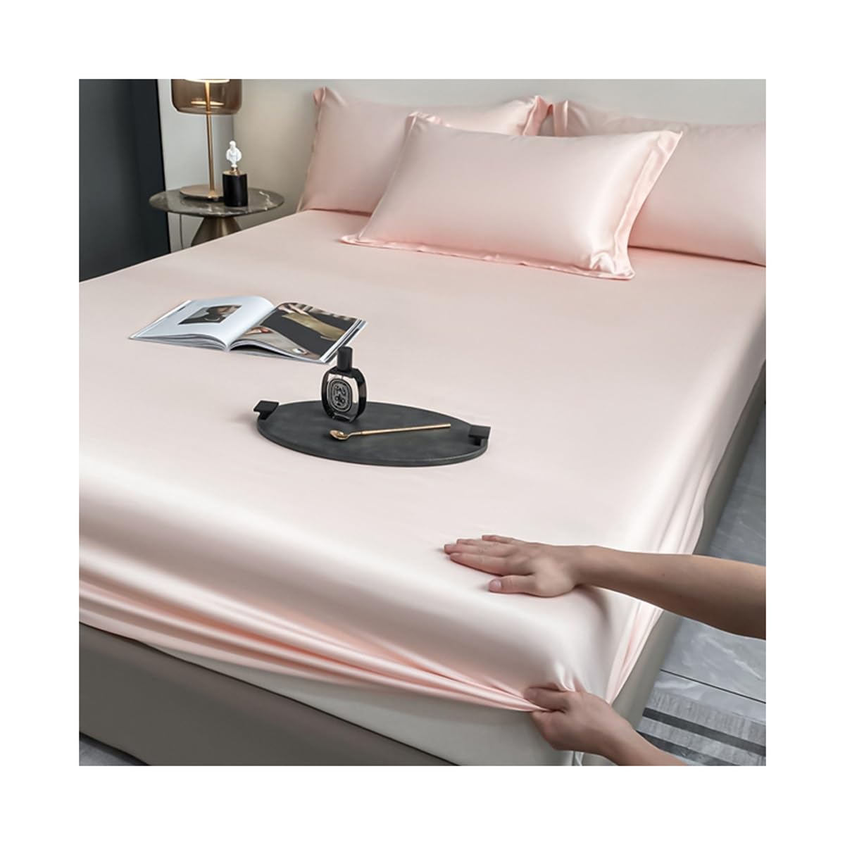 OBONG Queen Size Fitted Sheet 100% Tencel Lyocell Cooling Sheets Soft Silky King Size Sheets Sateen Weave Elasticized Deep Pocket 1 Piece Bed Cover (Color : E, Size : King)