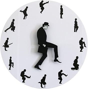 Geek Alerts Wall Clock British Comedy Inspired Ministry of Silly Walk Silent Non Ticking Time Watch 12inch Battery Operated Quartz Acrylic Print Timepieces Funny Walking Comedian Home Room Decor