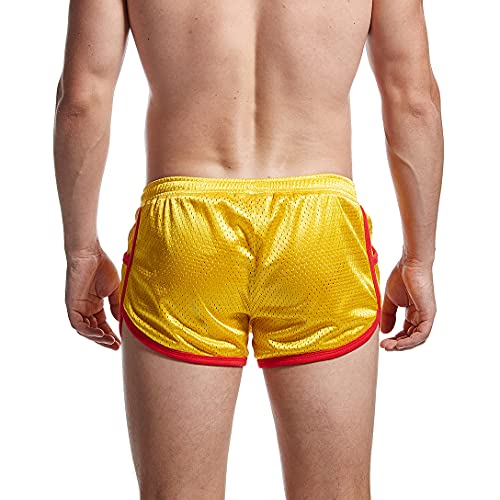 Aimpact Mens Dolphin Booty Shorts Sexy 3 Inch Retro Workout Running Gym Short With Pockets Halloween (Yellow S) #TOP2