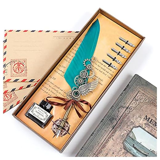 1Set Calligraphy Feather Dip with 5 Nib Gift Quill Pen Writing Ink Set Gift Box Wedding Fountain Pen Design New