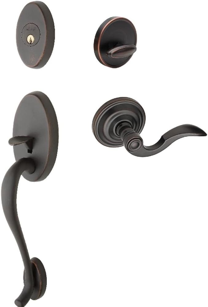 Copper Creek AT4610xTL-TB Ashton Front Door Handle Set with Tienna Lever Interior Assembly, Tuscan Bronze