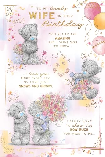 Me To You Tatty Teddy Lovely Wife Bear With Flowers Luxury Gold Foil Birthday Card 6 X 9 Inches - Official Collection