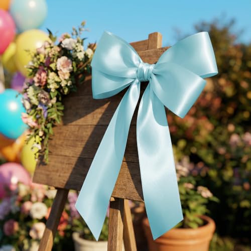 Image of Lt.Blue Satin Ribbon 3 inch X 15 Yards Polyester Ribbon for Gift Wrapping Very Suitable for Weddings Party Hair Bow Invitation Decorations and More