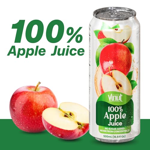 Image of VINUT 100% Apple Juice, No Added Sugar, Not From Concentrate, 16.9 fl oz (500 mL) Can, Pack of 24