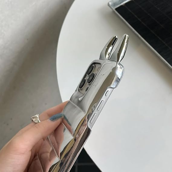 iPhoneケース、高級光沢パファーデビルズホーンバックカバーデザインソフト耐衝撃フォンケースシルバー、iPhone 17 Pro Max