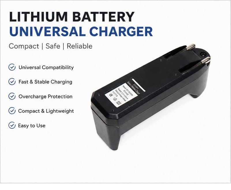 Image of Universal Lithium Battery Charger, Li-on Battery Charger 18650 /16340 /14500,LED Indicator, Portable Design