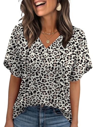 Image of WIHOLL Womens Summer Tops Short Petal Sleeve Shirts Fashion V Neck Womens Clothing
