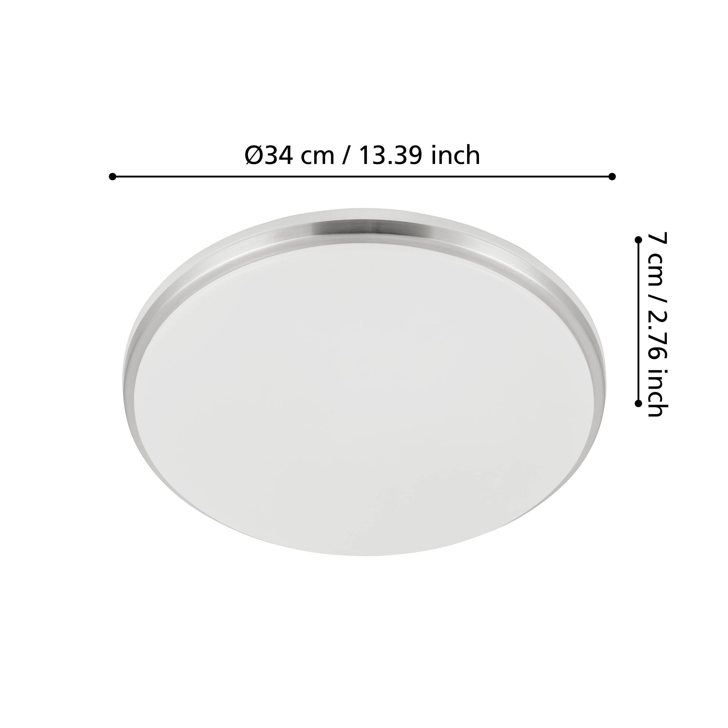 Eglo LED lampada da soffitto esterna Margidore, bianco caldo-freddo, luce decorativa balcone, apparecchio terrazza, plastica e metallo argento e bianco, IP54, Ø 34 cm