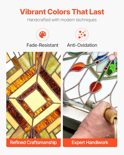 VEVOR Buntglasfensterpaneel (501 x 527 mm) hängendes Buntglas mit Kette, Buntglas im Tiffany-Stil zum Aufhängen, traditionelles rechteckiges Vintage-Kunsthandwerk Fensterdekor für Küche & Kirchen