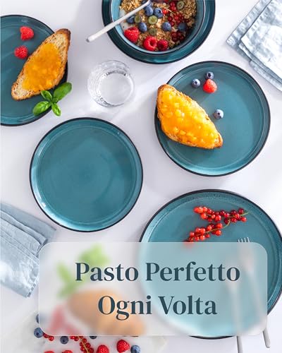 Piatti grandi in gres porcellanato Ibiza vincitore del test, da sogno in gres mediterraneo, elegante set di piatti piani, Pure Living in petrolio - immagine 5