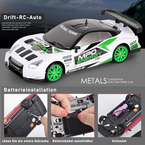 Image of Rc Drift Remote Control Car 1:24 Scale, High-Speed, 4Wd, Led Lights, Rechargeable Racing Car, Drifting Tires, 2.4Ghz, for Kids (1:24 RC Drift - White)