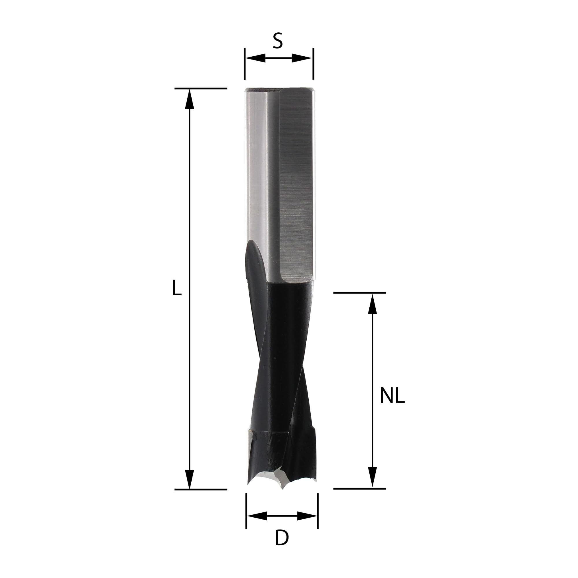 ENT 22130 Broca para espiga, en carburo, vástago (S) de 10 mm, diámetro (D) de 14 mm, NL 27 mm, SL 27 mm, L 57,5 mm, Derecha