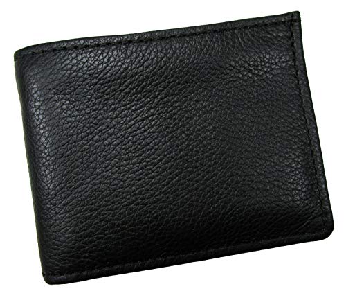 Men's Bifold Top Grain Leather Wallet With Removable ID Case USA Made (Black) - Main Image