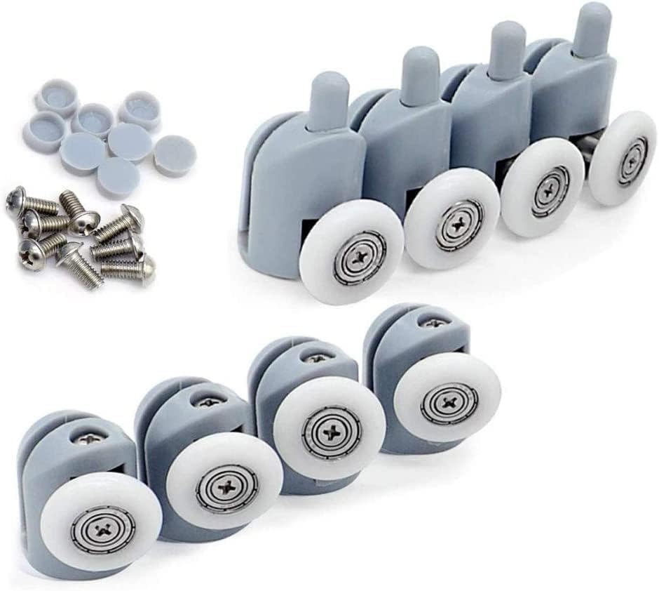 Shower Door Rollers, Set of 8 Single Shower Door Runners/Wheels/Pulleys/Guides 23mm Diameter Home Bathroom DIY Replacement Parts(4 Upper Rollers and 4 Bottom Rollers)