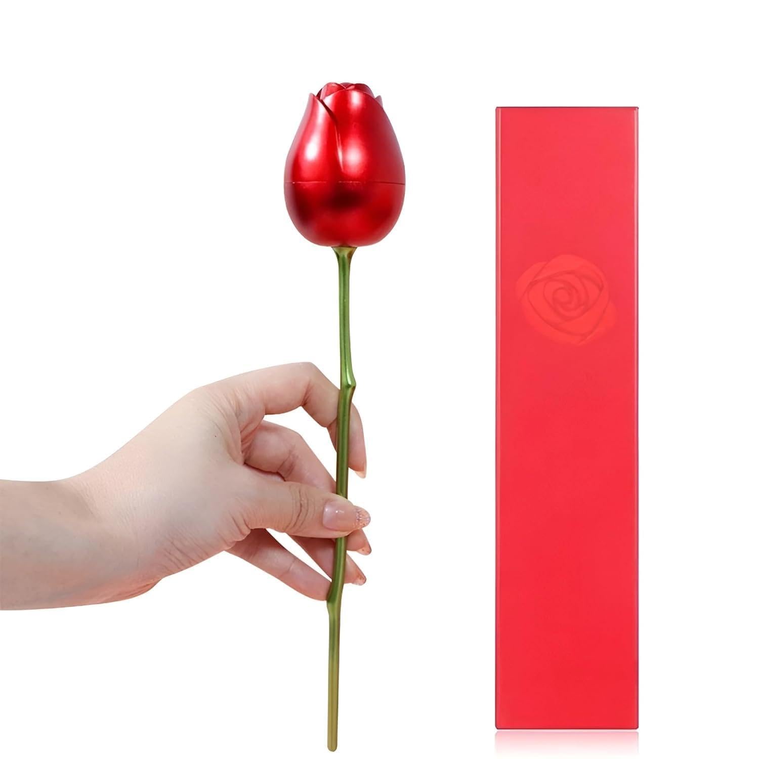 Metal Rose Gift Box with Hidden Jewelry Storage | Premium Artificial Red Rose for Proposal, Engagement Ring Holder, Valentine, Anniversary & Romantic Gifts with Bag for Her (1-piece)