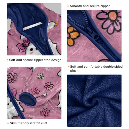 Ghosts with Pink Cute Bows Toddler Fleece Jacket Girl Boys Hooded Fleece Jacket Coat Warm Outwear Zip-up 3-10T3