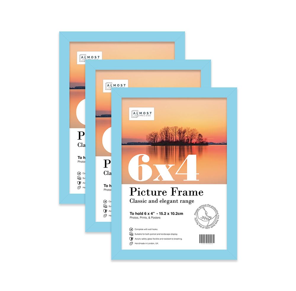 Almost Frameless 6x4 Light Blue Picture Frame Set of 3, Display 6x4 Picture Gallery Wall, Poster, Photo, Artwork, or Print, Yellow