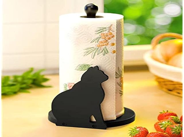 Maximex Paper roll Holder Cat, Wood, Black, 15 x 30 x 15 cm