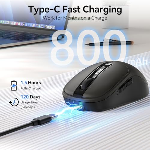 TECKNET Tri-Mode Rechargeable Bluetooth Mouse with LED Display for Laptop - image 4