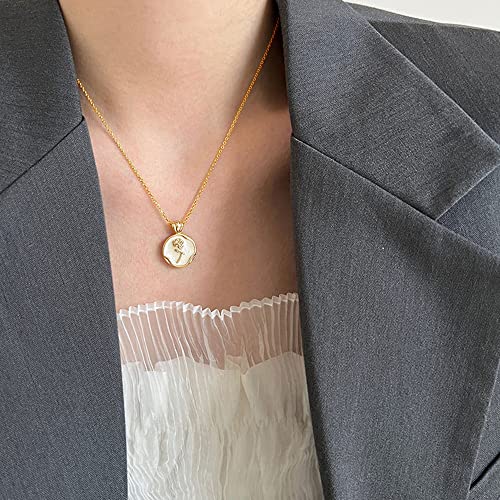 Round Rose Flower Pendant Necklace for Women 925 Sterling Silver Shell Pearl Embossed Link Chain Adjustable Birthday Wedding Anniversary Jewelry for Mother Daughter 18 Inch2