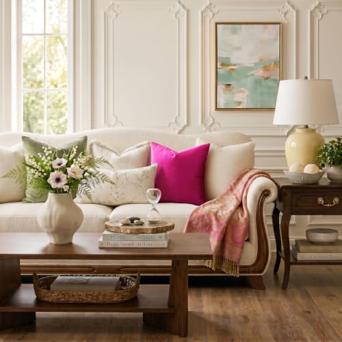 Image of GIGIZAZA Hot Pink Pillow Covers 16x16 Throw Pillows Velvet Decorative Sofa Couch Pillow Covers Bedroom Cushion Pillowcase
