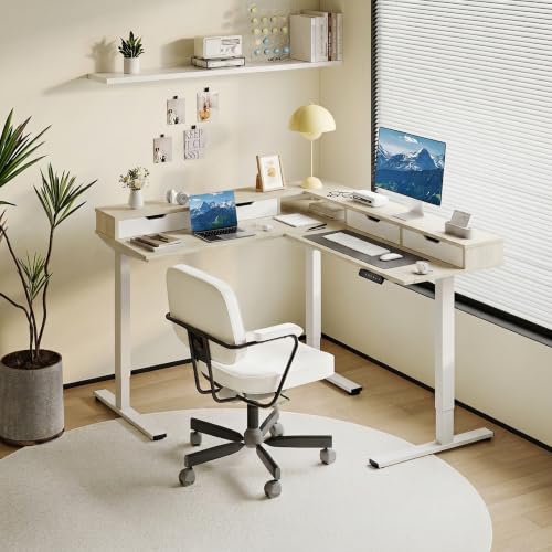 Image of SANODESK 63x55 Electric L-Shaped Corner Standing Desk with 4 Drawers