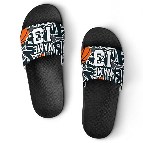 Custom Sports Slides Personalized Slippers Sandals Basketball Graffiti Basketball Quick Drying Slippers Indoor Outdoor，Gift for Men Youth Boy