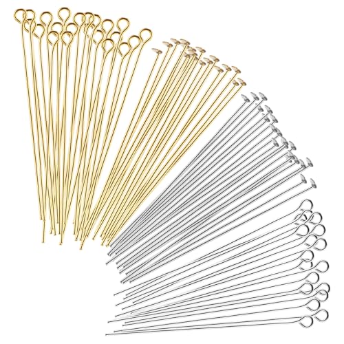 Mabor 400Pcs Head Pins for Jewelry Making 2 Inch Flat Head & Eye Pins