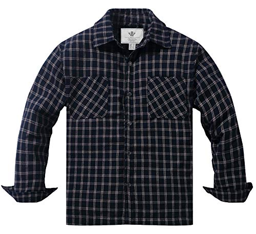 WenVen Chaqueta de Camisa de Cuadros con Botones de Franela Térmica para Hombres Café Small