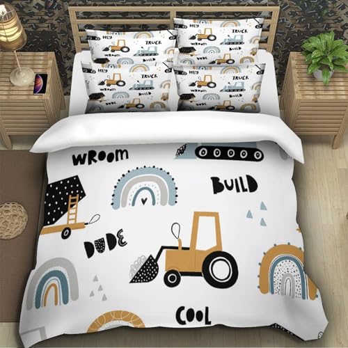 Housse de couette microfibre résistante effet 3D impression camions de chantier