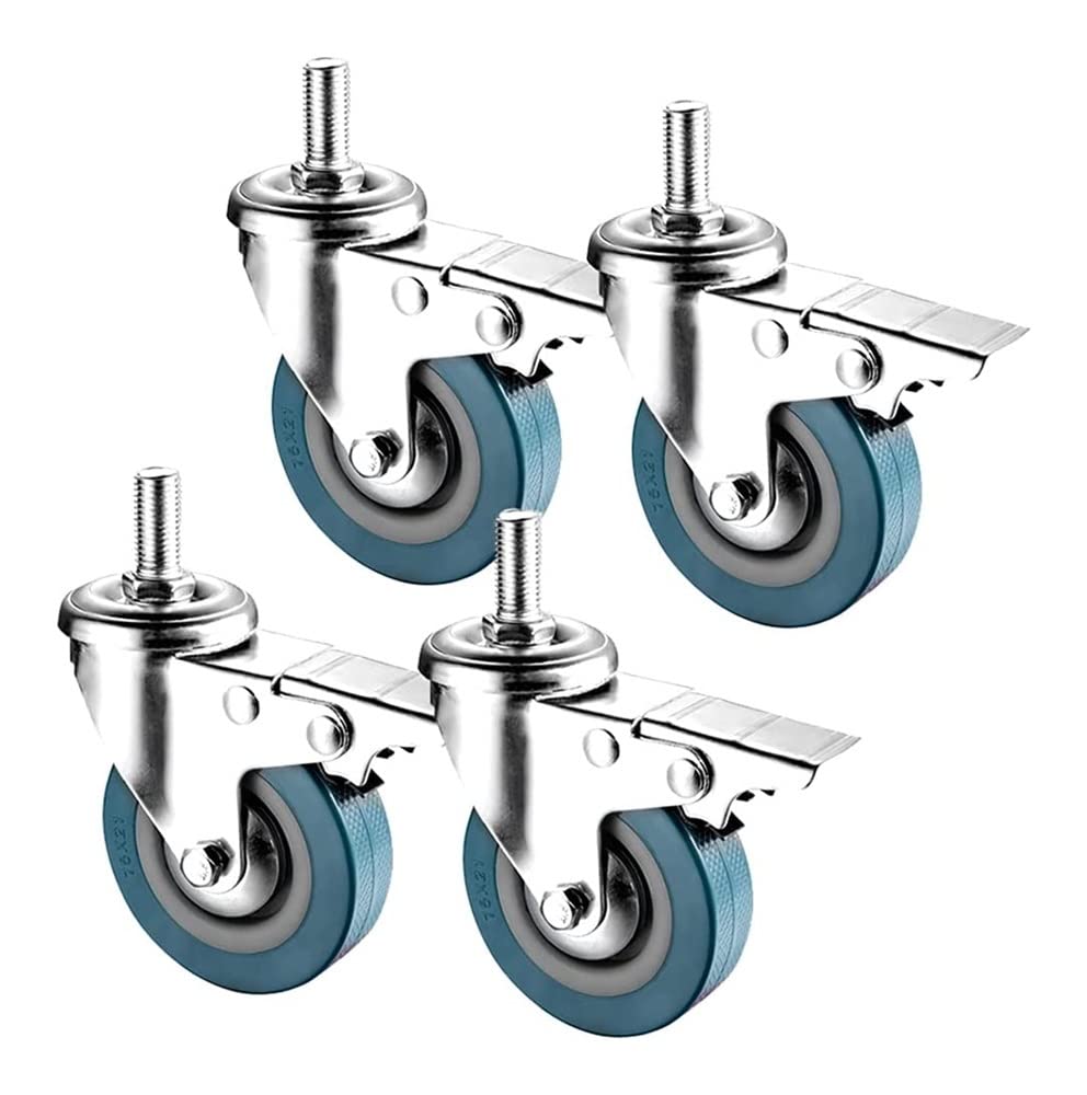 Ruote girevoli da Ufficio da 75 mm, Portata 200 kg, con Freno, Filettatura M10/M12, Ruote per carrelli e mobili.