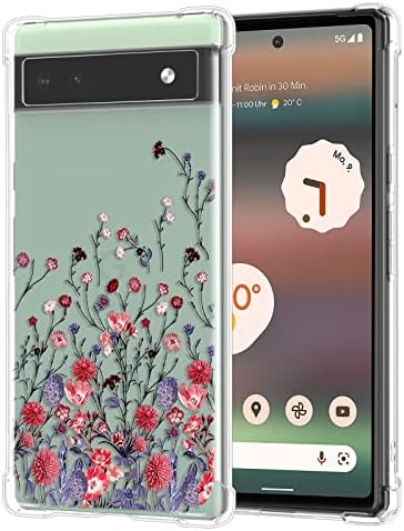 RALEAVO Compatible with Google Pixel 7 Pro Clear Floral Case Girly Soft Slim Bumper Case with Flower Pattern-Leaf Pattern