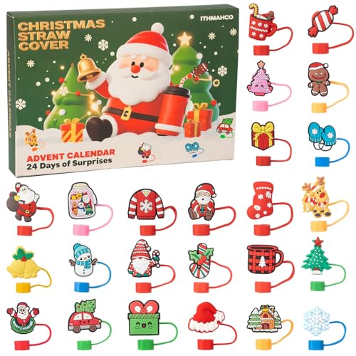 غطاء شفاطة 2025، تقويم عيد الميلاد المجيء 2025، هدايا 24 يوم من المفاجآت مع اغطية علوية من القش بطابع الكريسماس 10 ملم للكوب 30 اونصة 40 اونصة للبالغين والنساء والاطفال والمراهقين والبنات والاولاد