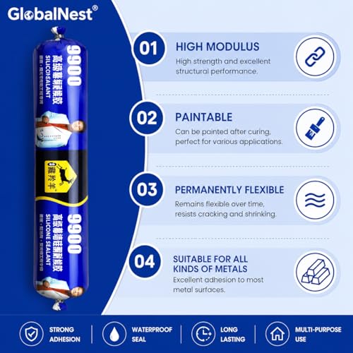 Image of Waterproof Silicone Sealant 9900 Multipurpose Adhesive Tube - Fast Dry Leak Repair Sealant for Roof, Concrete, Metal, Steel & Water Tank | Strong Bond Gap Filling Waterproofing Solution