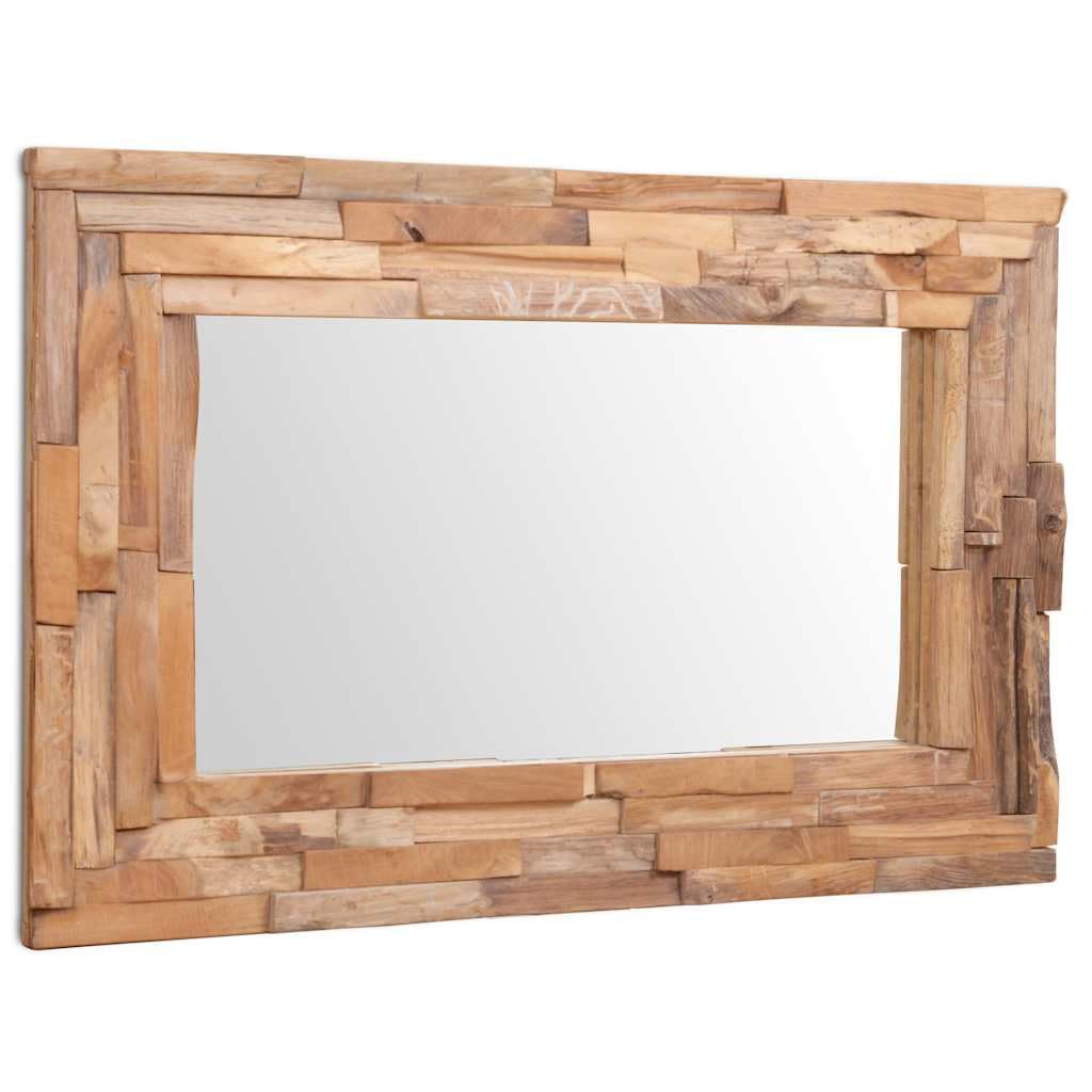 Specchio decorativo in teak 90 x 60 cm rettangolare con cornice in legno, specchio da parete da appendere, moderno specchio da parrucchiere, facile da pulire, specchio da trucco senza