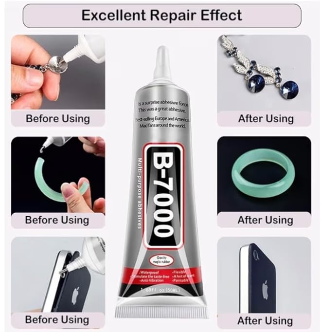Image of B7000 Multipurpose Adhesive Glue | Jewelry, Beads, Clothes, Shoes, Fabrics,Screen Repair, Metal, Stone, Glass, Mobile Phones,Artificial Crystal Crafts (pack of 2)