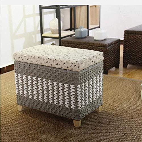 Pouf de rangement gris en rotin multifonctionnel 50cm - 3